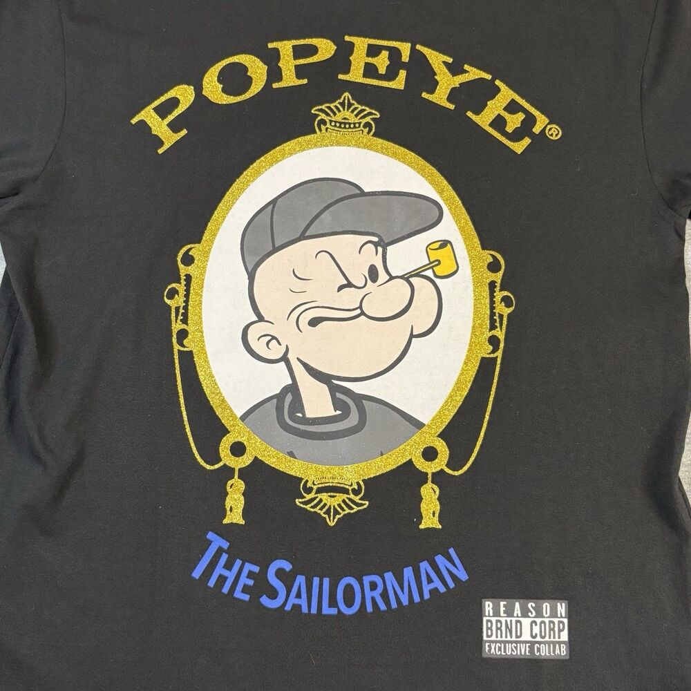NWT Reason Popeye The Sailor Man Graphic T Shirt Black Glitter Logo Men's L - Picture 2 of 11